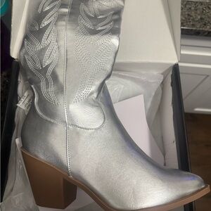Fashion Nova Silver Heeled Boots